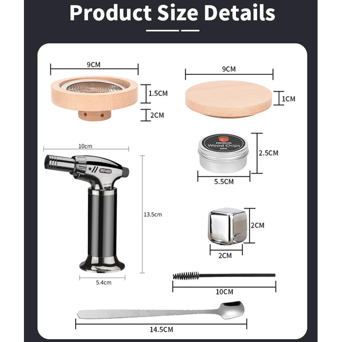 Набір для копчення коктейлів: з факелом, 8 смаків, тріски, ліхтарик, форма для льоду, аксесуари для віскі, інфузія, коктейлі