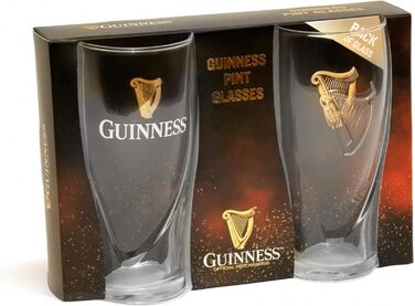 Набір з двох склянок для пива Guinness з логотипом та дизайном арфи, 568 мл (2 шт.)