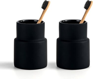 SYJAN HOME Matter Toothbrush and Toothpaste Holder, Toothbrush Holder, Modern Ceramic Toothbrush Holder, Black and Black