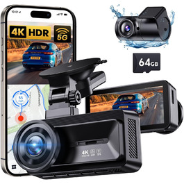 Відеореєстратор COOLCRAZY Dashcam Auto: 4K UHD, Dual камера, GPS, WiFi, 64GB SD-карта, IPS 3