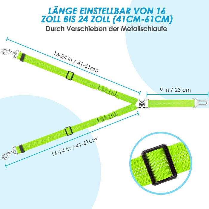 Ремінь безпеки для собак SlowTon у машину, 2 в 1, еластичний, регульований, світловідбиваючий, для подорожей та прогулянок, 2 шт. Limone