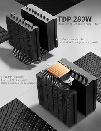 upHere UE2 Elite KC8C: Потужний кулер CPU з ARGB підсвічуванням (120мм, 8 heatpipes, 280W) для AM5/AM4/AM3, Intel 1851/1700/115x/1200