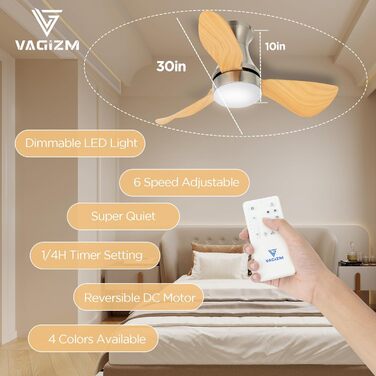 Стеляний вентилятор з підсвіткою для спальні: 76 см, тихий вентилятор з пультом дистанційного керування для вітальні - DC мотор, крила з імітацією натурального дерева, таймер, VV (під деревом, 3)
