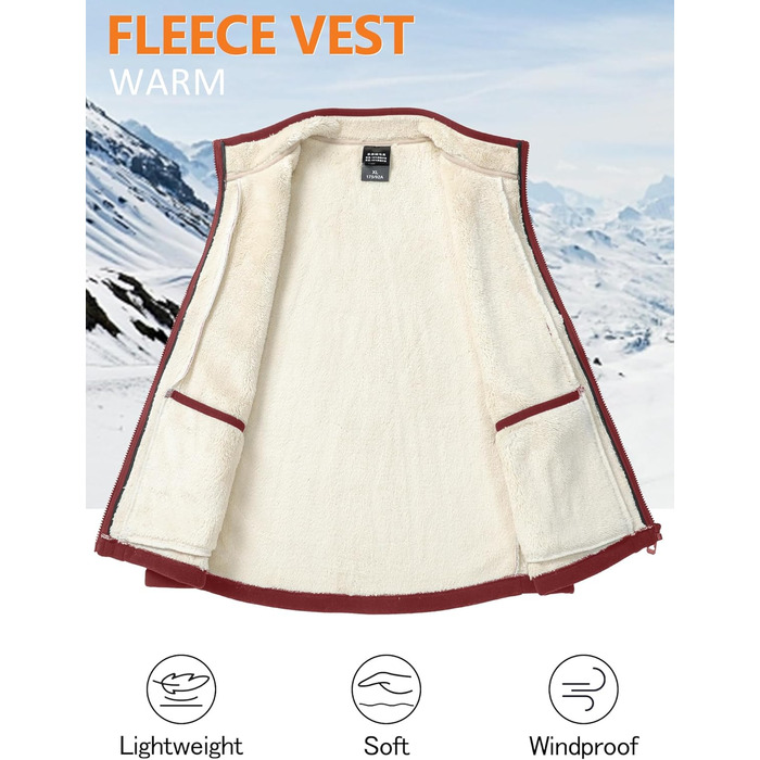 Чоловіча флісова жилетка AIEOE для осені та зими - тепла жилетка з 4 кишенями, стійким коміром, без рукавів - червона, розмір L