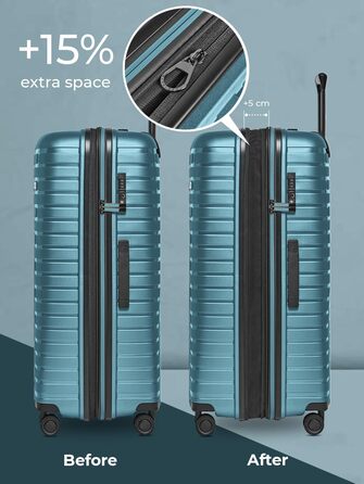 Набір валіз Hartschalen 3-в-1 | Преміум якість, поліпропілен | Розширюваний, 4 колеса, TSA-замок | Для жінок та чоловіків (Collection 04) Ice-blue Metallic