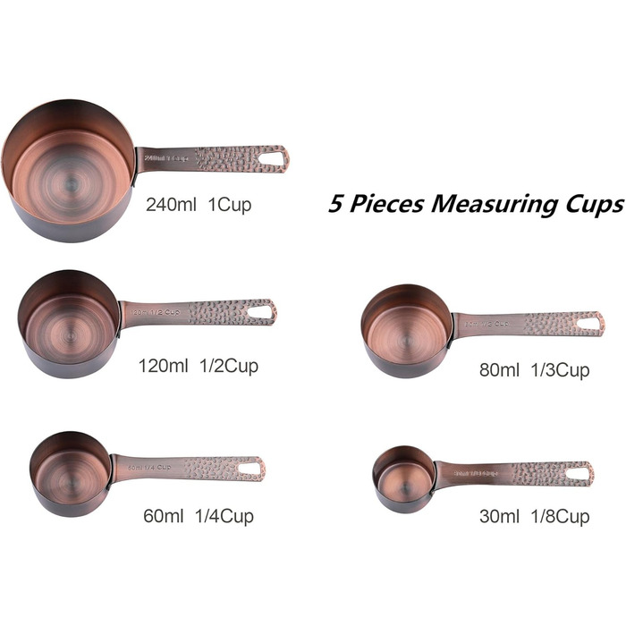 Viwehots Measuring Cups and Spoons Set 11, Copper Measuring Cups and Spoons Set, Metric Measuring Cups and Spoons, Stainless Steel Dry Measuring Cups and Spoons, Set with 1/8, 1/4 Cup for Baking and Kitchen
