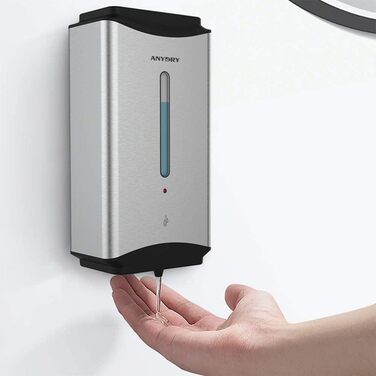 anydry AD1206 Commercial Wall Mount Automatic Liquid Soap Dispenser, Stainless Steel Finish, 1100ml Large Capacity (Brushed Stainless Steel)