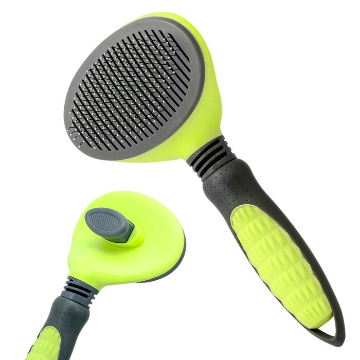 Щітка для собак та котів, видалення підшерстка, підходить для довгої та короткої шерсті, зелена, з кнопкою