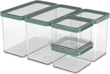 Rotho Loft Set of 5 Storage Containers LOFT, Plastic (PP) BPA-free, transparent, (12.7 x 8.8 x 6.5 inches)