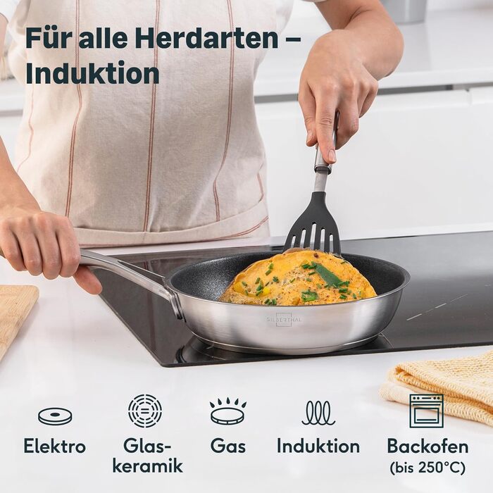 Silberthal Induction Nonstick Fry Pan - 24cm Stainless Steel - Compatible with All Cooktops & Oven Safe