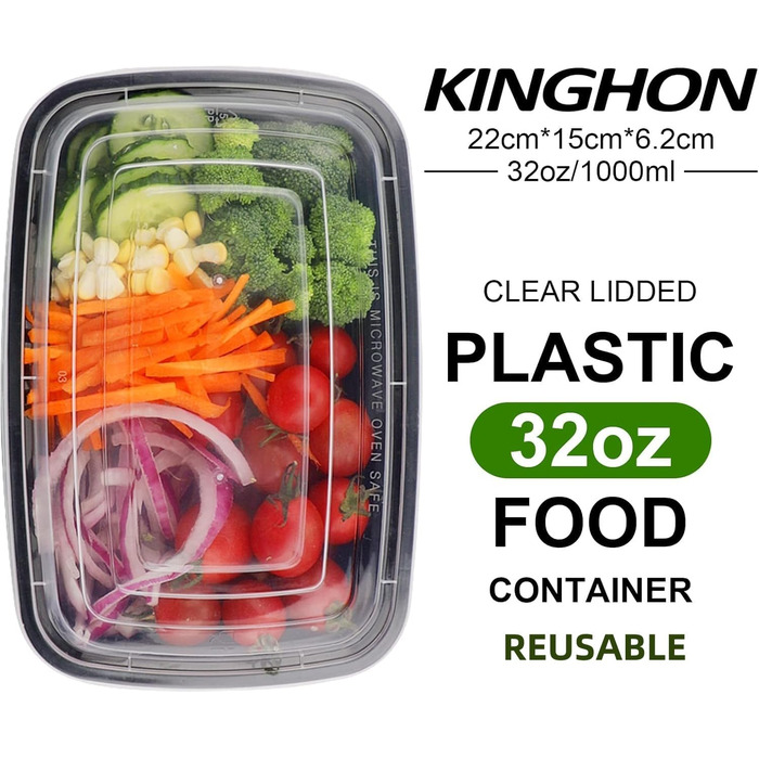 Набір контейнерів для їжі Meal Prep, 20 шт., 32 oz (2 відділення) - BPA Free, для мікрохвильової печі, морозильника та посудомийної машини