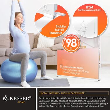 Інфрачервовий обігрівач KESSER 520W з алюмінію, 2-в-1: підлоговий та настінний. Енергозберігаючий з Wi-Fi керуванням, датчиком вікон та пультом. Білий.