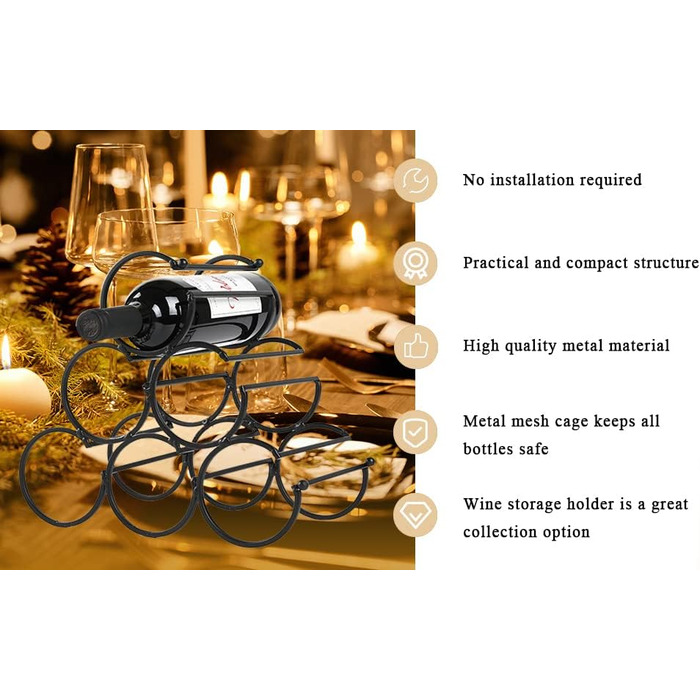 JHY DESIGN Iron Table Wine Rack, Wine Bottle Rack, Freestanding Wine Rack, Wine Bottle Holder, Portable Wine Cabinet for Home Counter, Bar, Kitchen (6 Bottle Design, Dia 9cm)