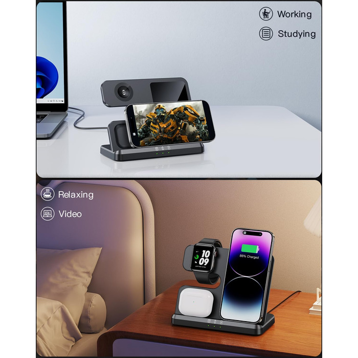 Бездротовий зарядний пристрій 3-в-1 JARGOU для Apple Watch, iPhone та AirPods Pro (чорний)
