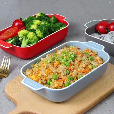 Форма для лазаньї, 2 шт., 22 x 12 см, керамічна прямокутна форма для запікання з ручкою, блакитна, для духовки