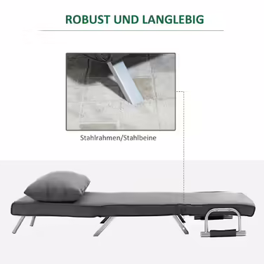 HOMCOM 3-in-1 Sleeper Sofa, Convertible Sleeper Chair, Guest Bed, Folding Mattress, Chaise Lounge, 65x69x80cm, Faux Leather, Grey