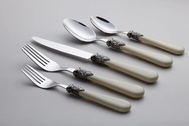 EXZACT Ivory Creme Flatware Set, 20 Pieces, Stainless Steel with Detailed Handles, Traditional, Elegant, Vintage Style/Antique