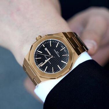 Годинник SAPPHERO чоловічий з нержавіючої сталі, 50M водостійкий, класичний, кварцовий з календарем. Елегантний подарунок для чоловіків (браслет рожевого золота / чорний циферблат)