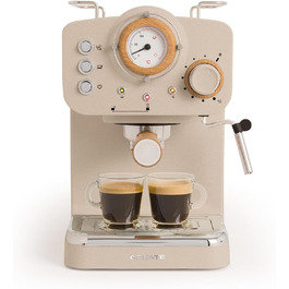 CREATE / THERA MATT RETRO/Espressomaschine Cremeweiß Matt und Holz/Semi-automatic, with a 15 bar pressure pump and 1100W, 1.25L water tank, for ground coffee, 55 mm. ESE- Pads (Sand Matt - Wood)