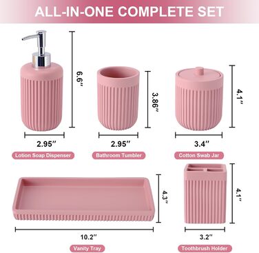 Набір аксесуарів для ванної кімнати XLHOMO, 5 шт. з штучного каміння: дозатор для рідкого мила/лосьйону, тримач для зубних щіток, чашка, контейнер для ватних паличок та органайзер для косметики, рожевий