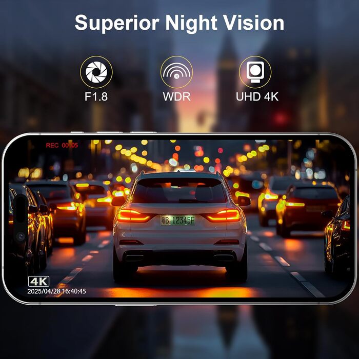Відеореєстратор для авто 4K + 1080P з WiFi, нічною зйомкою та паркуванням, 64GB карта в комплекті