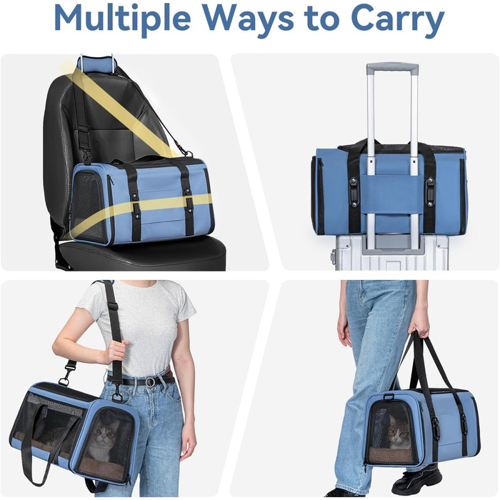 Транспортна переноска для кота/собаки Petsfit - складана переноска для авто з м'яким килимком, синього кольору