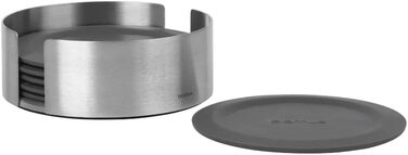 blomus -LARETO- Set of 6 Silicone Coasters, soft beige tone, including stainless steel holder, color (64065) (Magnetic)
