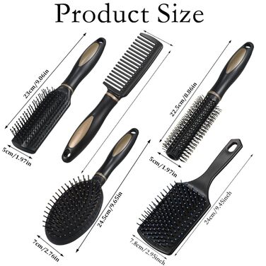 Набір гребінців для волосся 5 шт. Масажні гребінці, круглі гребені з отворами для вентиляції, гребінець для жінок та чоловіків, для дому та подорожей