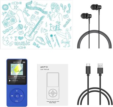 MP3-плеєр AGPTEK 16GB з екраном 1.8