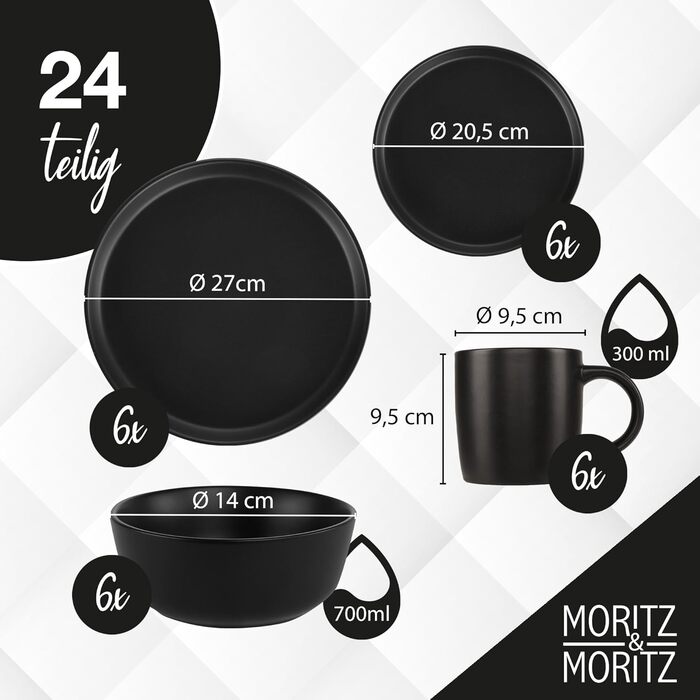 Набір посуду Moritz & Moritz NORDIC на 6 осіб (24 елементи) - набір посуду з кераміки, скандинавський дизайн, міцний, для щодня та гостей