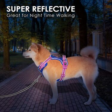 Нагрудник для собак PHOEPET без обмеження руху, світловідбиваючий, регульований, з ручкою для тренувань + 2 гачки для повідка + 3 застібки-клипси + 4 ковзні пряжки (M, Ко́ролівський синій та рожевий, L)