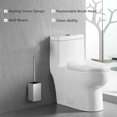 Набір для чищення унітазу WAVEWO з кріпленням на стіну, силіконова щітка та тримач, квадратна щітка з нержавіючої сталі 304, 2 насадки (срібна)