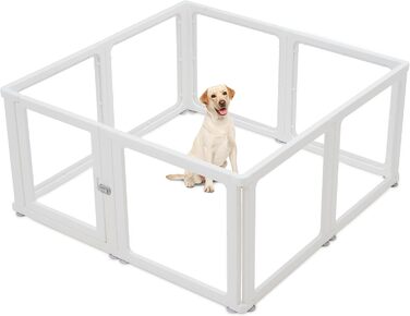 Летіж для цуценят на 8 місць, розкладний, 60 см, прозорий, для собак, котів, кроликів та дрібних тварин, з неслизьким дном, білий