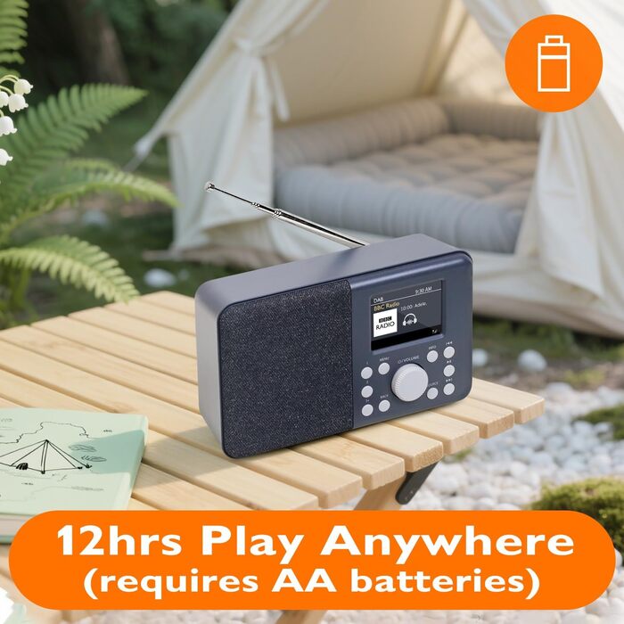 Портативне цифрове радіо MD3 DAB/DAB+/FM з Bluetooth, динаміком та навушниками, 40 станцій, будильник, годинник, таймер, кольоровий дисплей, батарея та мережа (темно-сірий)