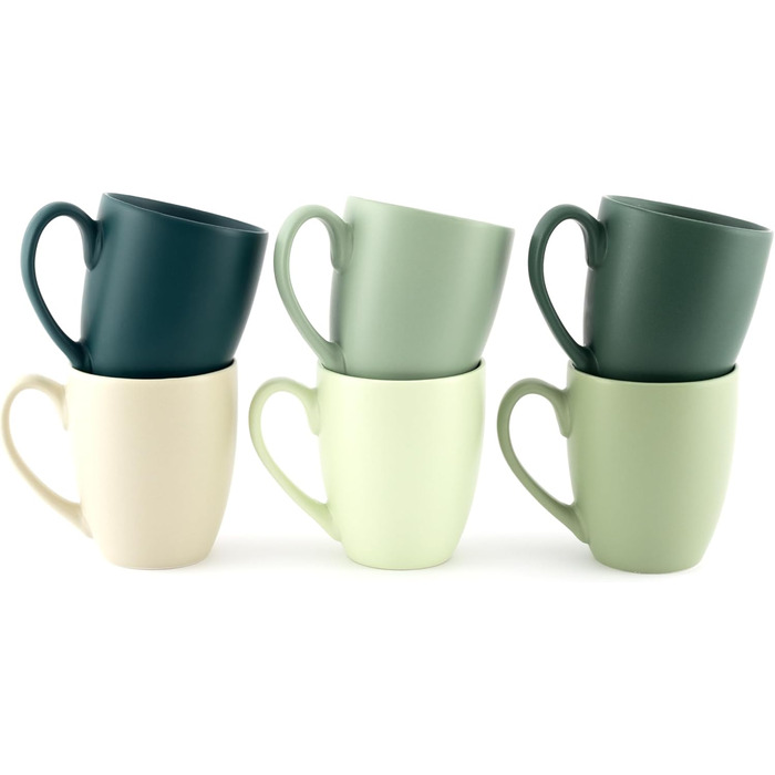 Large Coffee Mug Set – Coffee cups made of high-quality and sturdy ceramic, large handles, large mugs (natural colors, set of 6)