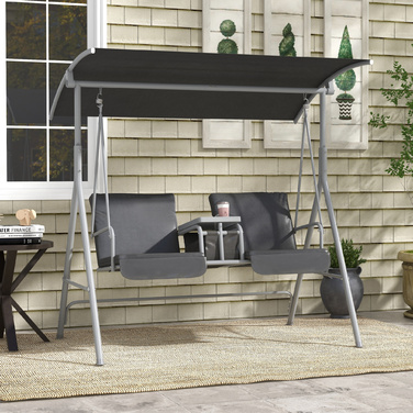 Outsunny Hollywood 2-Seater Swing Bench with Canopy, Bag, Garden Swing with Tray, Holds up to 180 kg, for Garden, Balcony, Black | Aosom