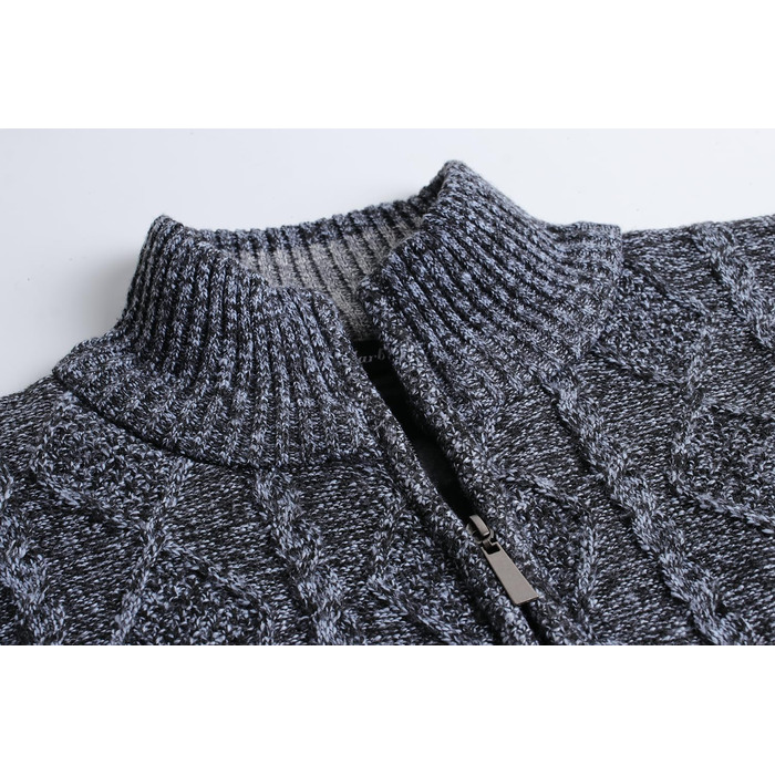 Чоловіча в'язана кофта-кардиган з коміром-стійкою та скандинавським візерунком. Тепла флісова куртка для чоловіків, XXL, темно-сірий