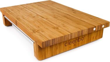 Classic bamboo cutting board GN with magnetic knife holder and stainless steel drip tray, professional wooden kitchen board made of oiled bamboo with container. Cutting board dimensions: 43 x 29 x 7.5 cm