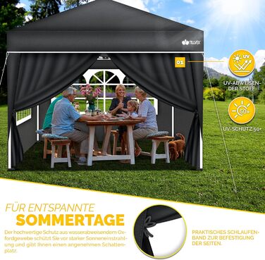 tillvex® 4-Sided Wall for Gazebo 3x3m | Foldable Gazebo Side Walls Water-Repellent | Side Windows & Zipper | Side Walls for Garden Tent Party Tent