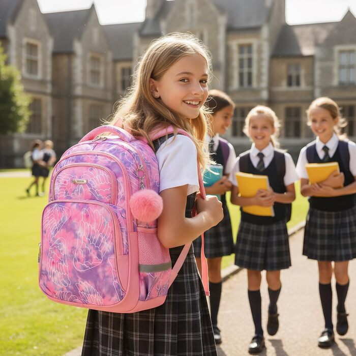 Дитячий рюкзак Cusangel для дівчаток та хлопчиків, ергономічний, регульований, водонепроникний, з нагрудним ременем - рожевий з серцем