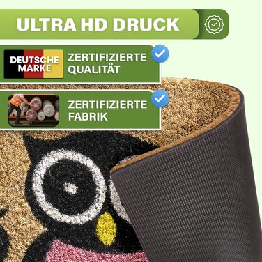 Кокосовий килимок для підлоги [водостійкий] - надміцний - придверний килимок для зовнішнього використання - кокосовий килимок для підлоги [водостійкий]. Килимок для підлоги на вулицю 40x60 см (Owls)