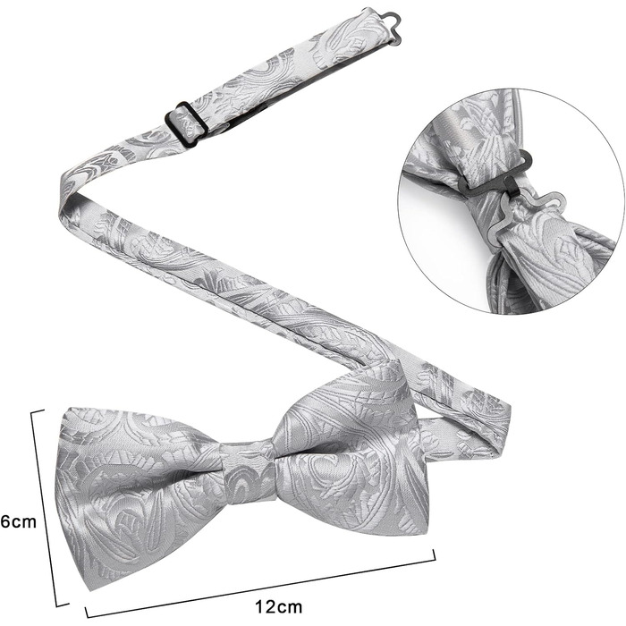 Метелик DiBanGu з шовку Пайслі для чоловіків + нагрудна хустинка, краватка-метелик, комплект для весілля, вечірки, балу (Срібний 194)