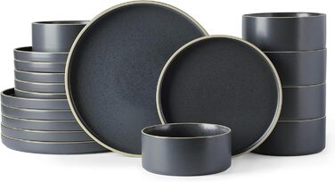 Набір посуду LeRatio для 6 осіб, 18 предметів, кераміка, стійкий до подряпин, сірий та білий (18 предметів)
