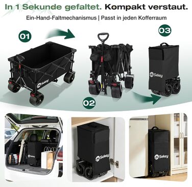 Універсальний складаний візок Sekey XXL Plus 200L/200кг з гальмами та широкими колесами для бездоріжжя (чорний, колеса 10 см)