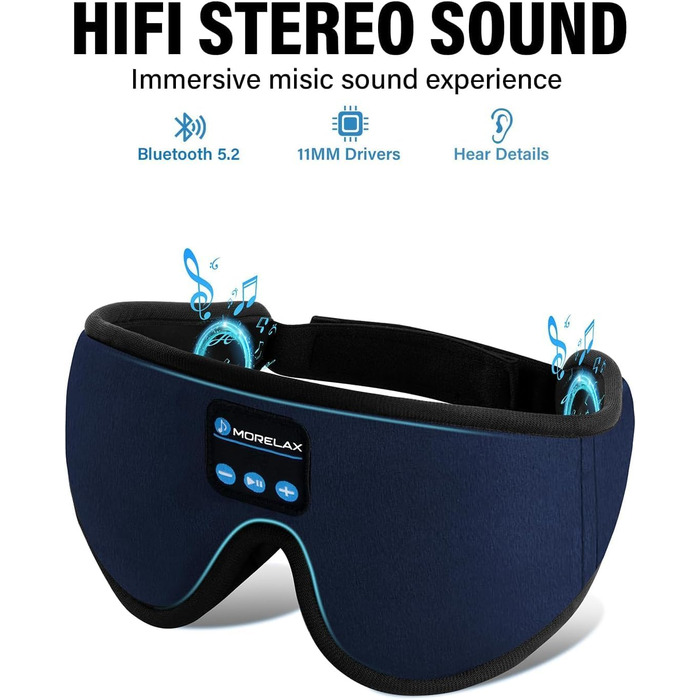 Маска для сну з Bluetooth навушниками 3D, бездротова маска для сну з музикою для бічних та спинних положень, навушники для сну