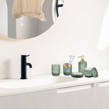 Набір аксесуарів для ванної кімнати NZZVNZ, 5 шт. - зелене скло, набір мильниць, дозатор мила, тримач для зубних щіток, контейнер для ватних паличок, склянка, декор для ванної кімнати, вінтажний подарунок