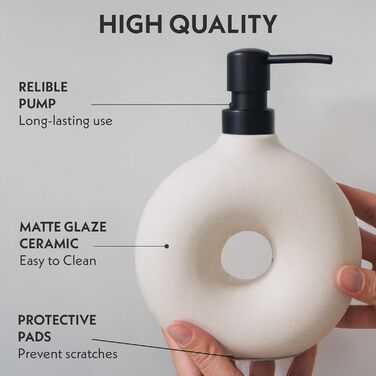 Набір аксесуарів для ванної кімнати з кераміки, 5 предметів: дозатор для мила, стаканчик для зубних щіток, тримач для зубних щіток, мильниця та свічник, Бежевий, матова глазур, естетичний дизайн