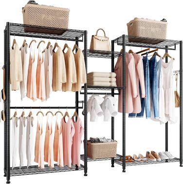 Стійка для одягу VEVOR з 4 перекладинами, 7 полицями та 8 гачками – міцна конструкція (385,5 кг) для спальні, магазину одягу, прихожої