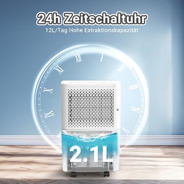 Зволожувач повітря Pasapair 12L - автоматичний осушувач для дому до 120 м³ з таймером, 3 режими, цифровий дисплей, шланг, захист від вологи та плісняви