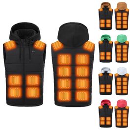 Чоловіча електрична жилетка з капюшоном, 15 зон нагріву, USB, чорна, 4XL